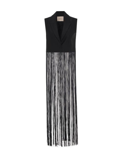 Theo The Label Women's Atlas Fringed Sleeveless Blazer - Black In Black