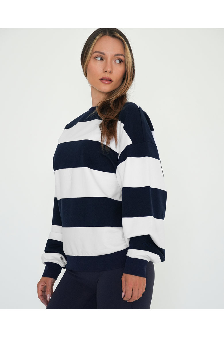 Rugby Stripe Relaxed Sweatshirt, Alternate, color, Navy/White