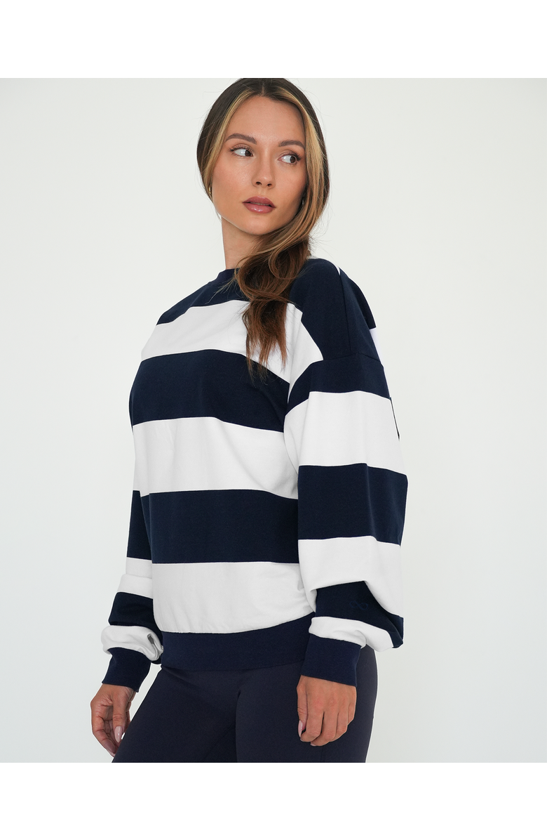 Rebody Active Rugby Stripe Relaxed Sweatshirt, Alternate, color, Navy/White