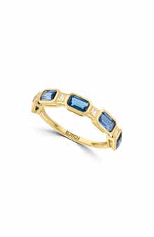 Emerald Cut Blue Stone & Diamond Band Ring