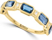 EFFY Emerald Cut Blue Stone & Diamond Band Ring