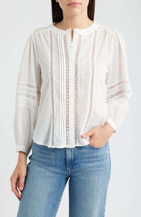 Lace Inset Clip Dot Cotton Top