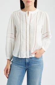 ZOE AND CLAIRE Lace Inset Clip Dot Cotton Top