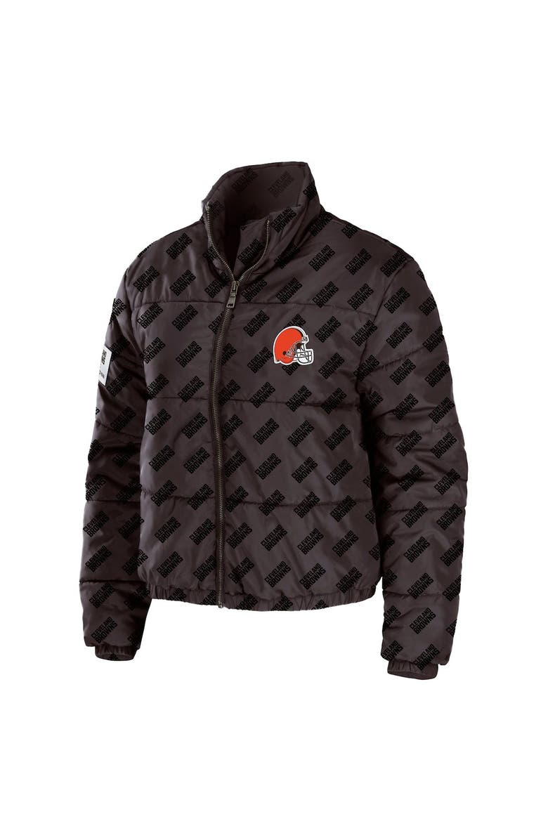 WEAR by Erin Andrews Women's WEAR by Erin Andrews Brown Cleveland Browns Puffer Full-Zip Cropped Jacket, Alternate, color, Brown