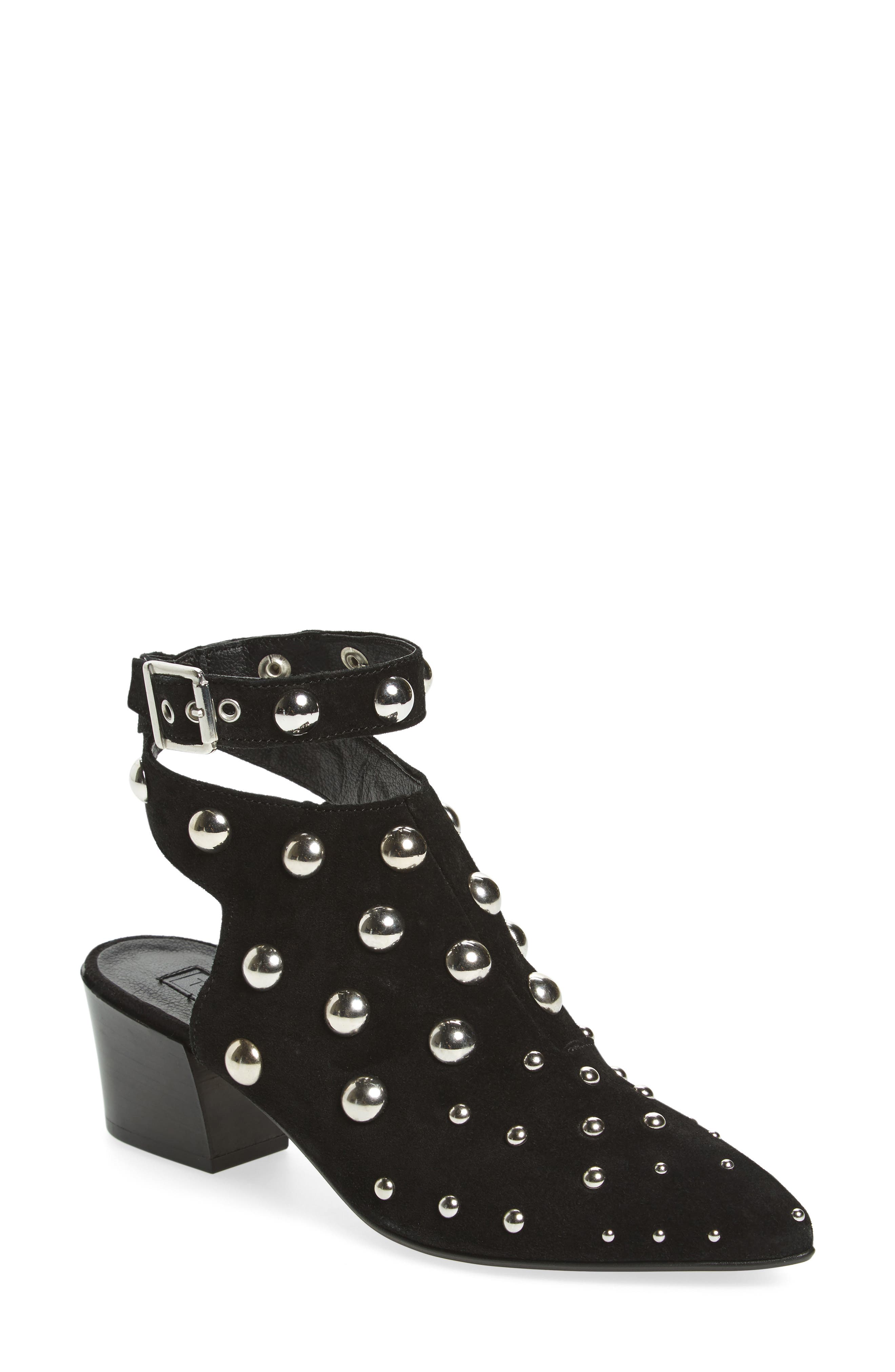 Madness Studded Wraparound Bootie, Main, color, BLACK
