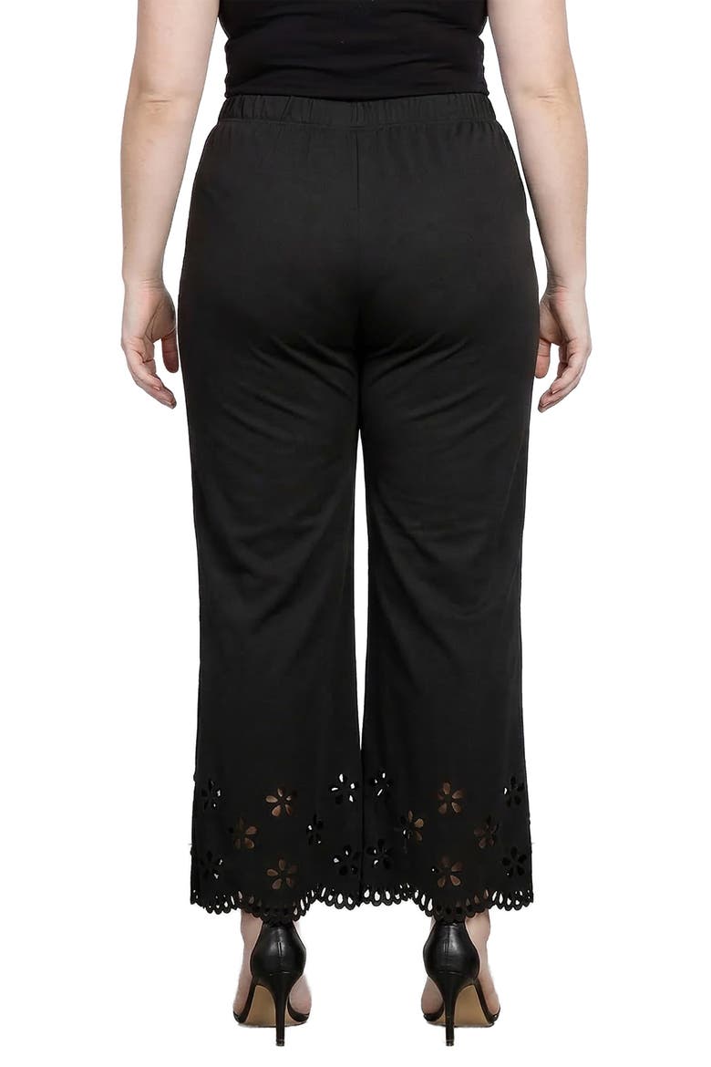 Floral Eyelet Hem Pull-On Pants, Alternate, color, BLACK