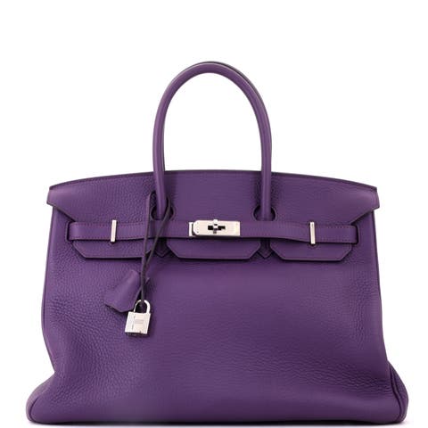 Birkin Handbag Purple Clemence with Palladium Hardware 35