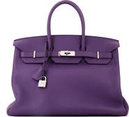 Pre-Owned Hermes Birkin Handbag Purple Clemence with Palladium Hardware 35