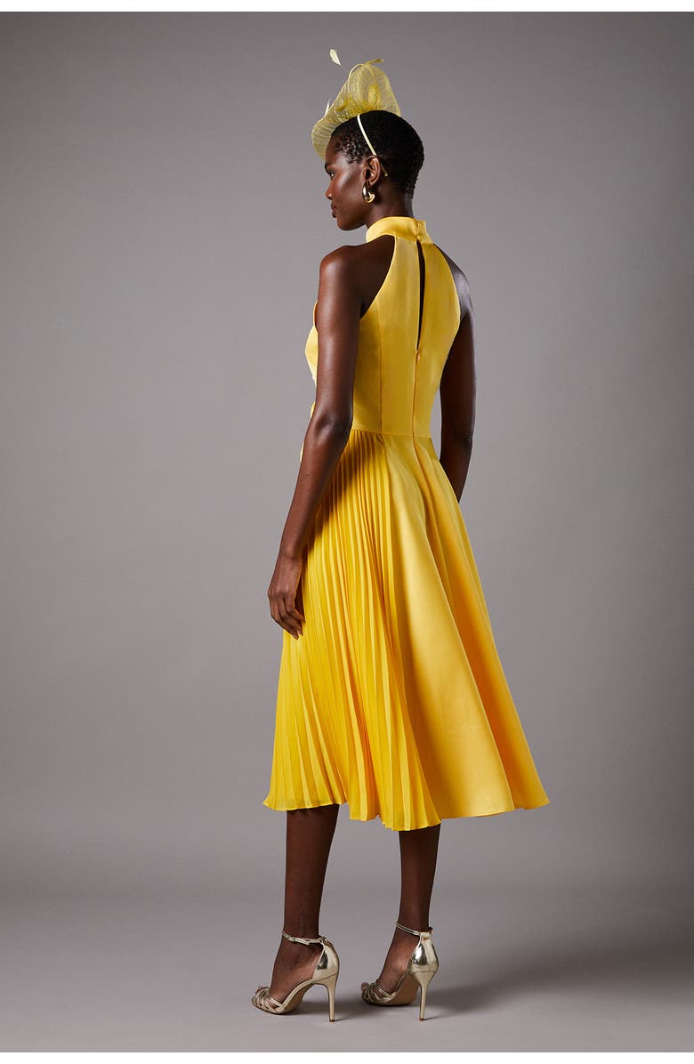 Coast Halter Pleated Asymmetric Hem Midi Dress, Alternate, color, Yellow