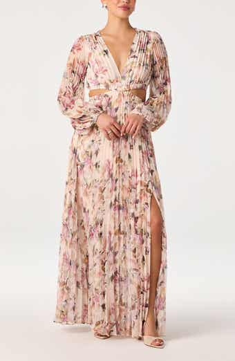 ASTR the Label Revery Floral Pleated Cutout Long Sleeve Maxi Dress