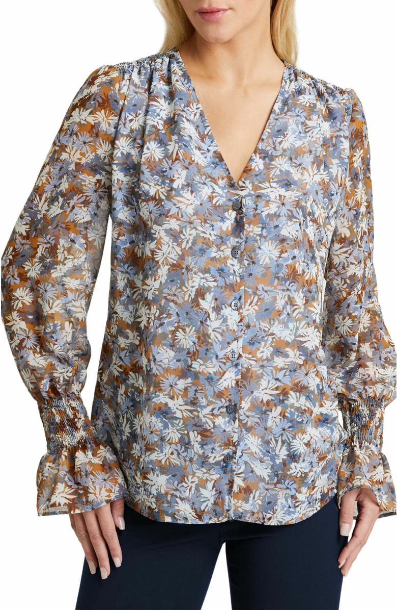 Santorelli PLATA Long Sleeve Blouse in Floral Georgette, Alternate, color, 