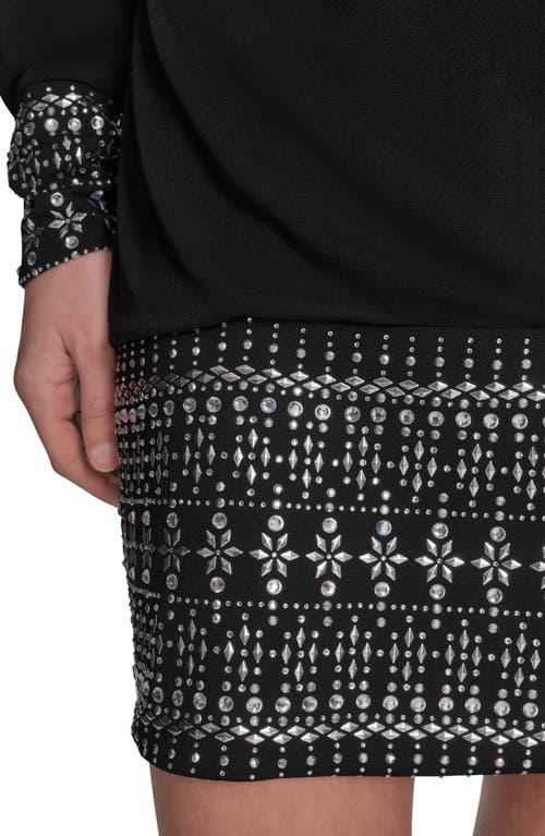 Bcbg Rhinestone Detail Long Sleeve Dress In Black