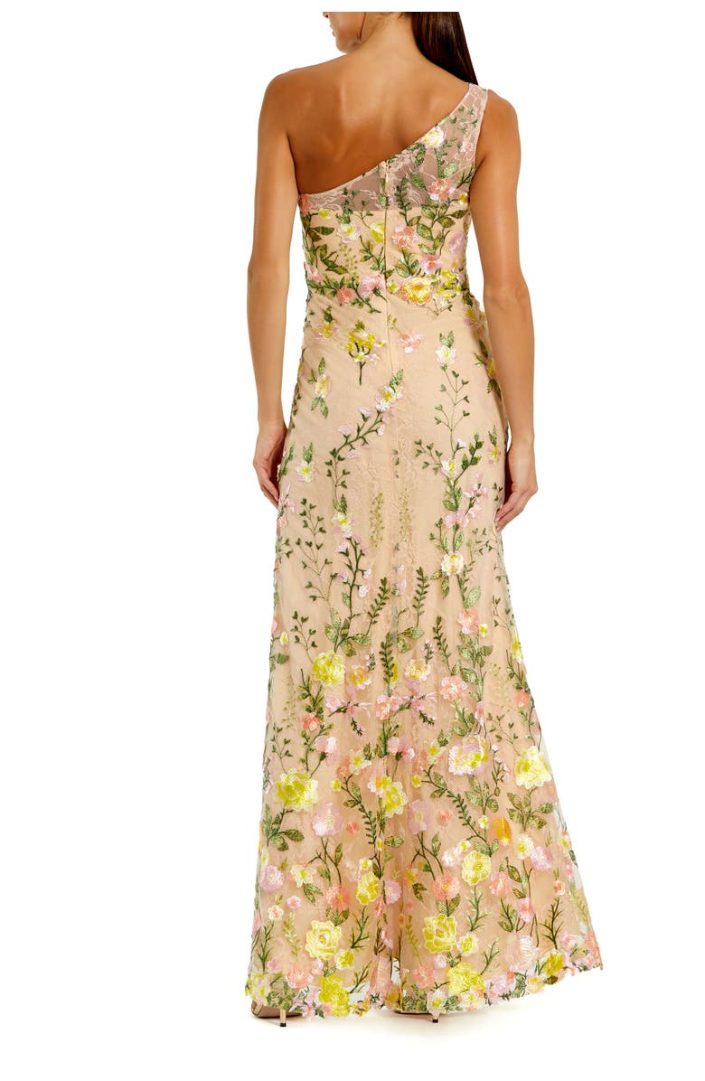 Mac Duggal Petite One Shlouder Lace Embroidered Gown, Alternate, color, Yellow Multi
