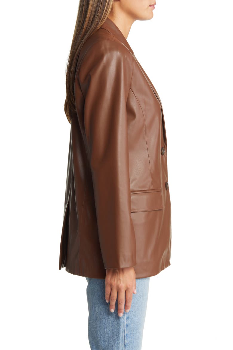 Faux Leather Blazer, Alternate, color, BROWN PINECONE