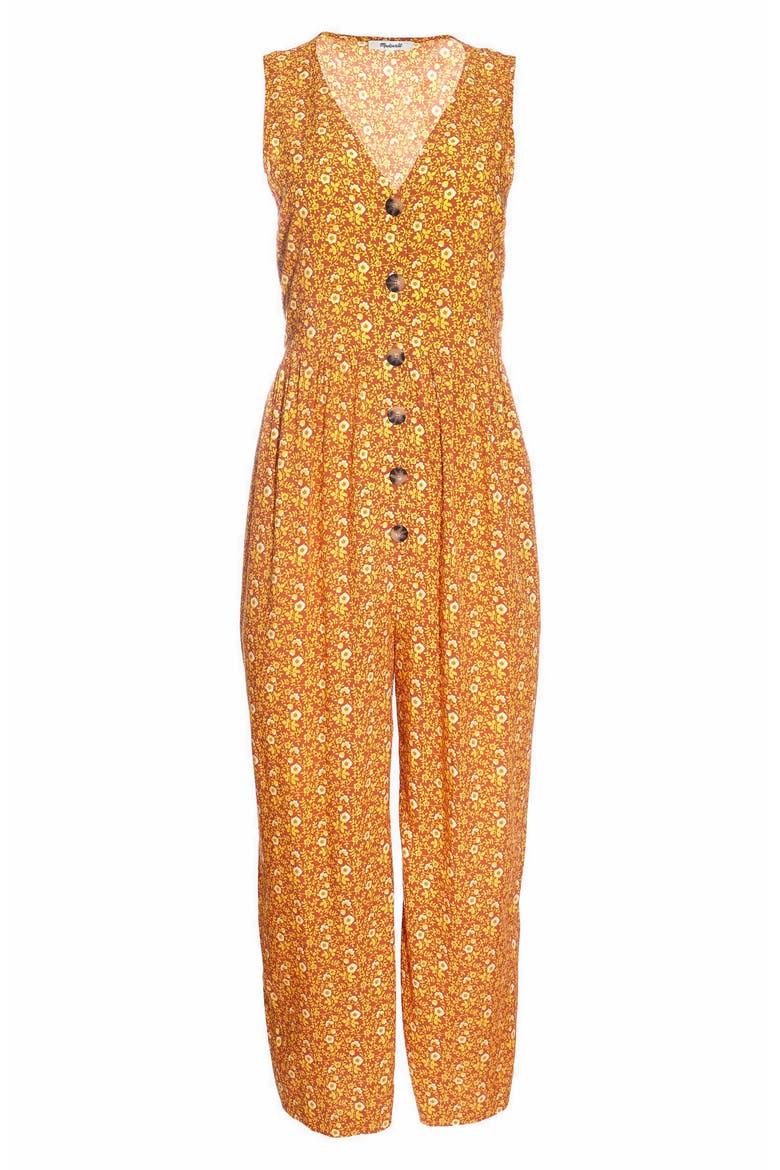 Americana Floral Button Front Jumpsuit, Main, color, VINE FLORAL MULLED CIDER
