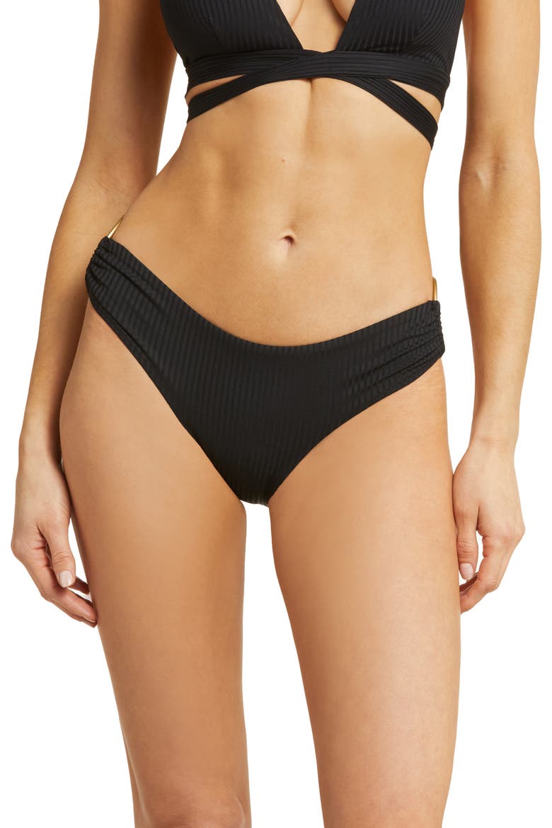 Pin Up Star Ribbed Bikini Bottoms, Main, color, BLACK ECORIB