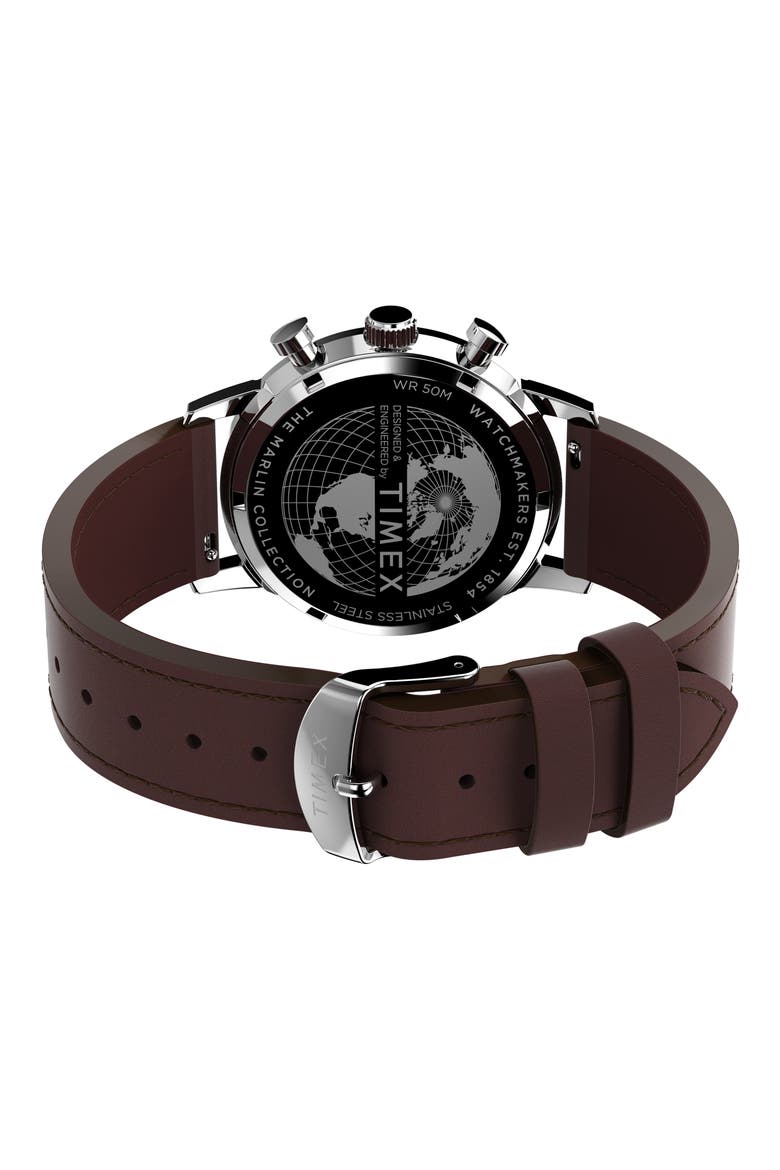 Marlin Chronograph Leather Strap Watch, 40mm, Alternate, color, STAINLESS STEEL