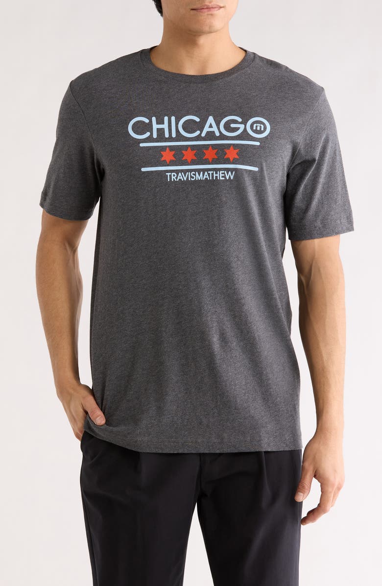 TravisMathew Modernist Chicago Logo Graphic T-Shirt, Main, color, Heather Grey Pinstripe