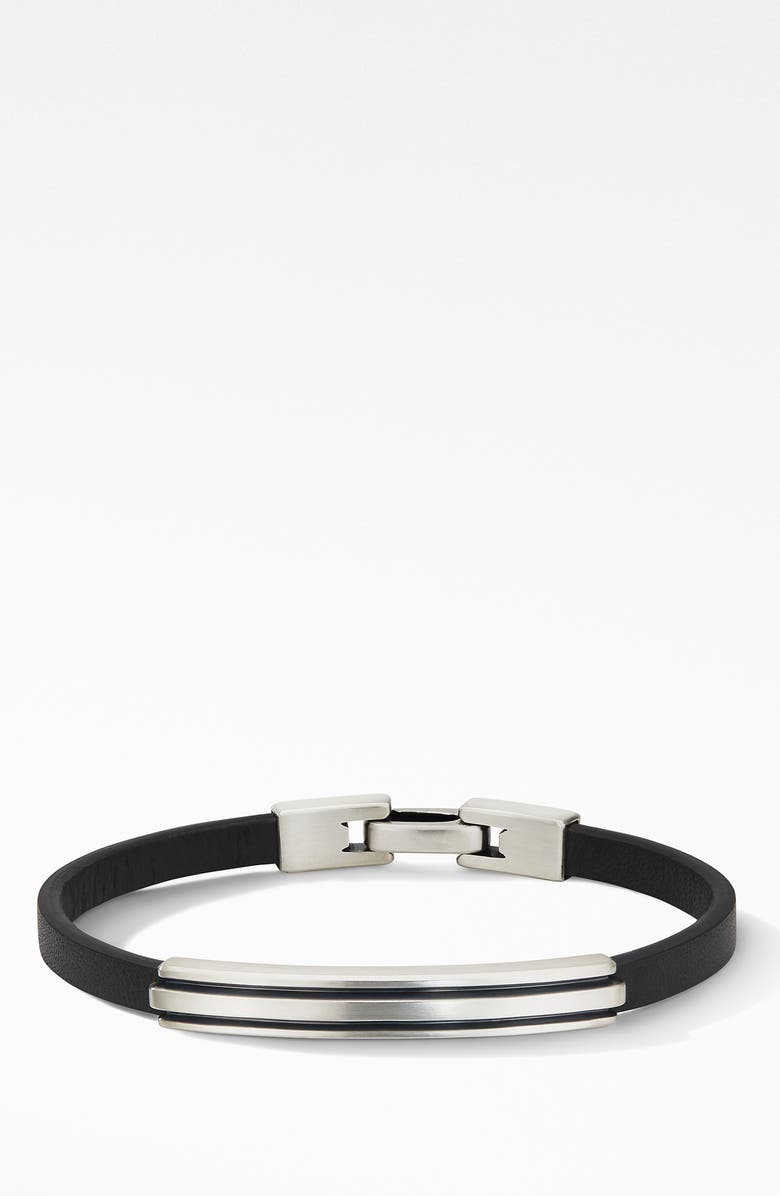 David Yurman Deco Black Leather ID Bracelet, Main, color, 