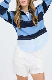 Blu Pepper Stripe Long Sleeve Layered Rugby Polo