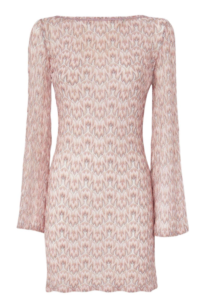 Long-sleeved Mini Cover-up Dress In Lamé Viscose With Foliage Motif, Alternate, color, Multicoloured