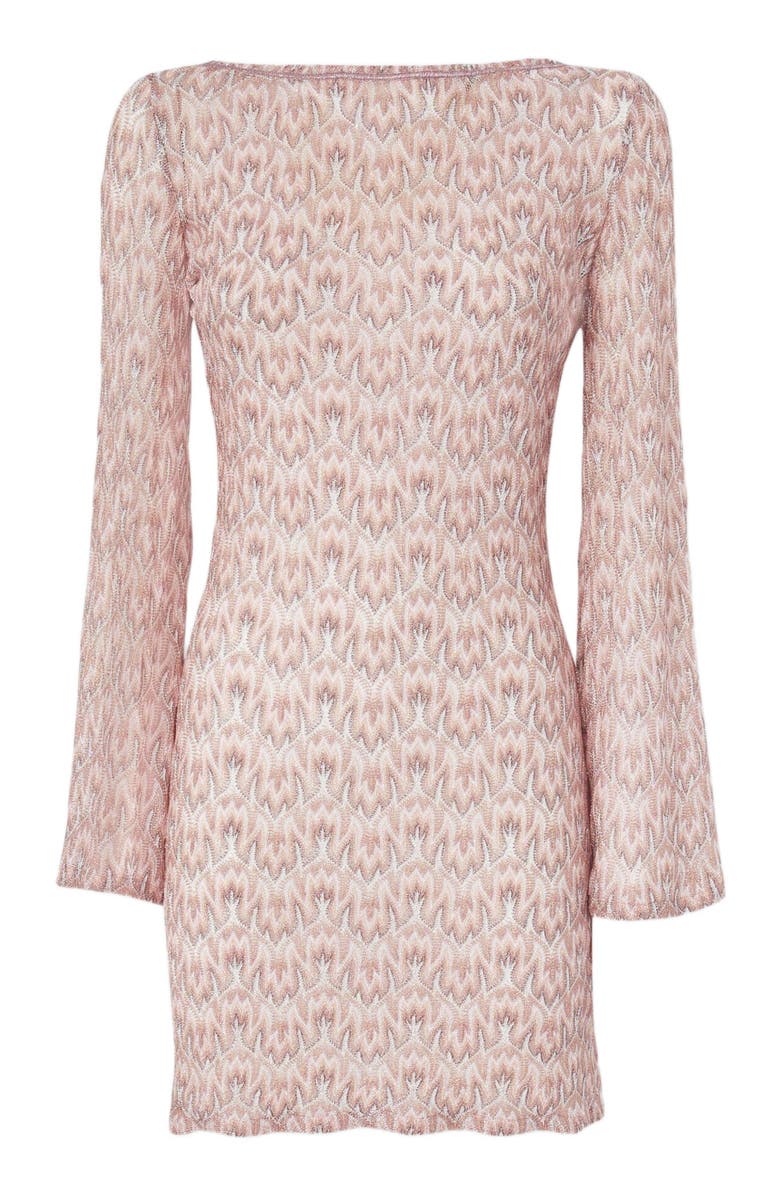 Missoni Long-sleeved Mini Cover-up Dress In Lamé Viscose With Foliage Motif, Alternate, color, Multicoloured