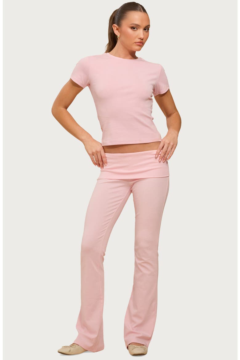 Ivanne Foldover Stretch Cotton Flare Pants, Alternate, color, PINK