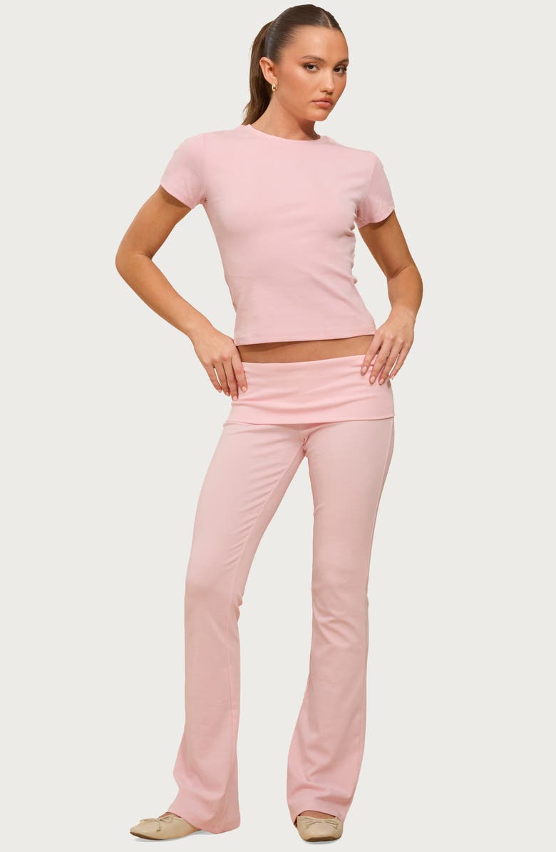 EDIKTED Ivanne Foldover Stretch Cotton Flare Pants, Alternate, color, 