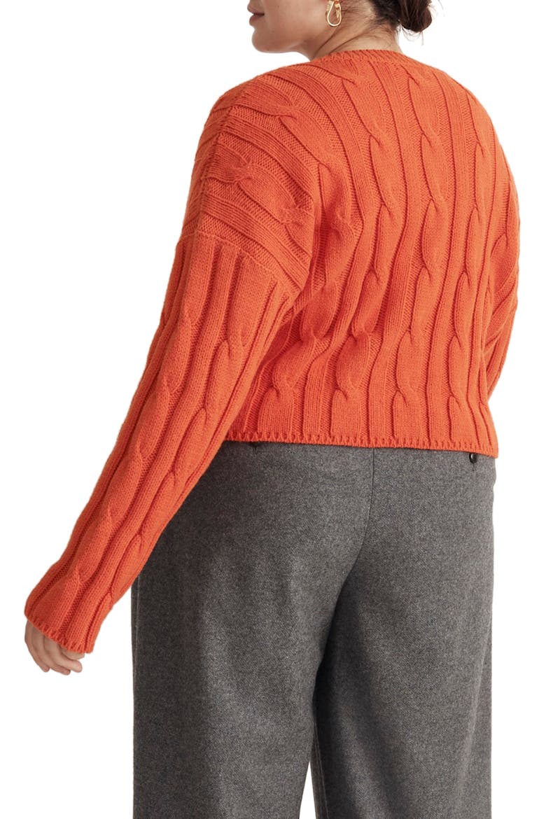 Cable Knit V-Neck Crop Sweater, Alternate, color, ROASTED SQUASH