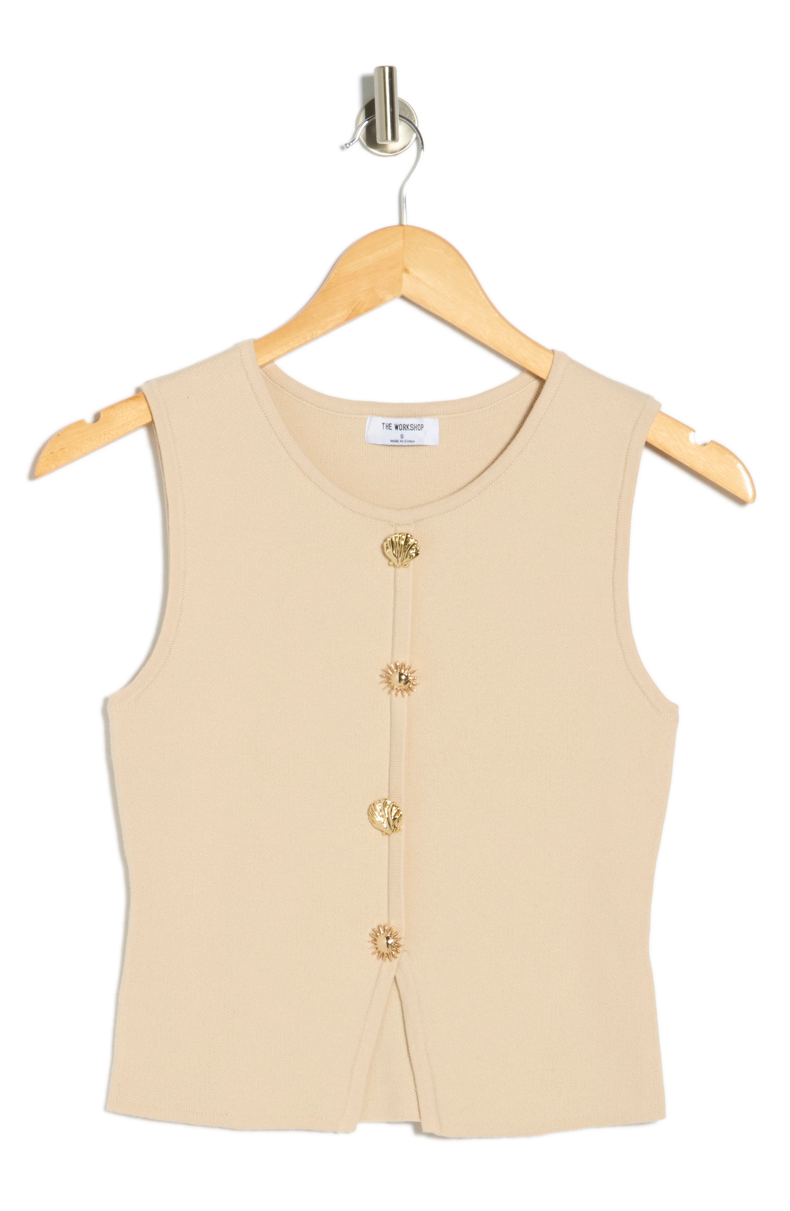 Blu Pepper Button Detail Knit Tank Top In Brown