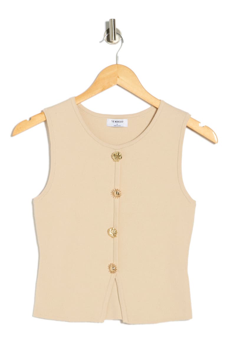 Button Detail Knit Tank Top, Alternate, color, KHAKI
