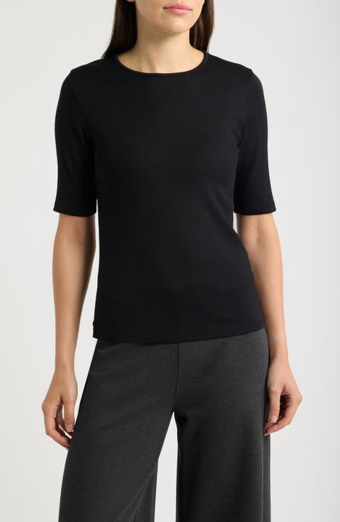 Organic Cotton Crewneck Elbow Sleeve Top