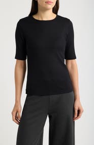 Eileen Fisher Organic Cotton Crewneck Elbow Sleeve Top