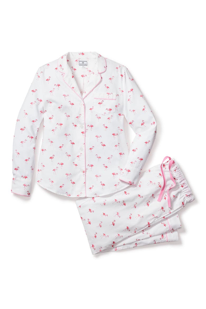 Flamingos Cotton Pajamas, Alternate, color, WHITE