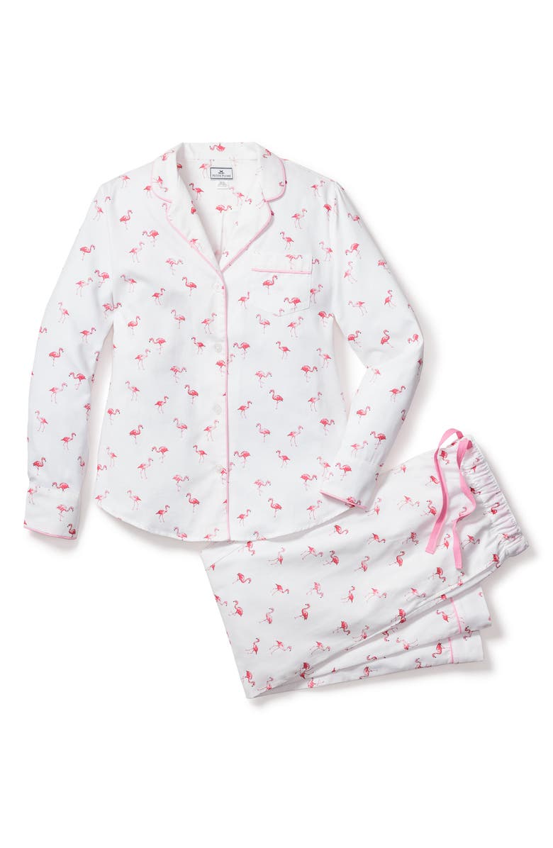 Petite Plume Flamingos Cotton Pajamas, Alternate, color, White