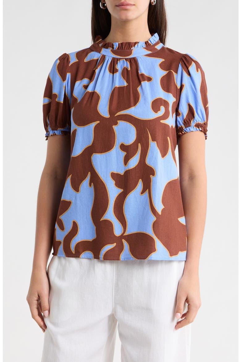 Briley Abstract Elary Puff Sleeve Top, Main, color, BROWN-BLUE