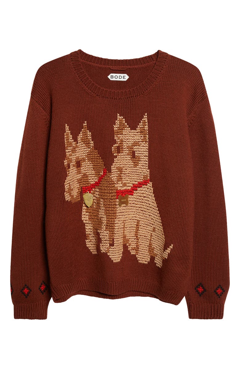 Bode Scottie Wool Sweater, Main, color, Brown