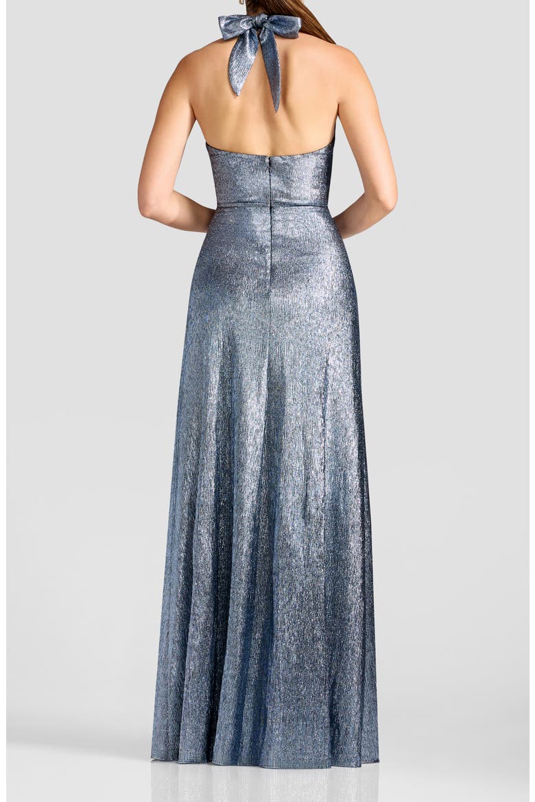Brighton Metallic Halter Gown, Alternate, color, BLUE