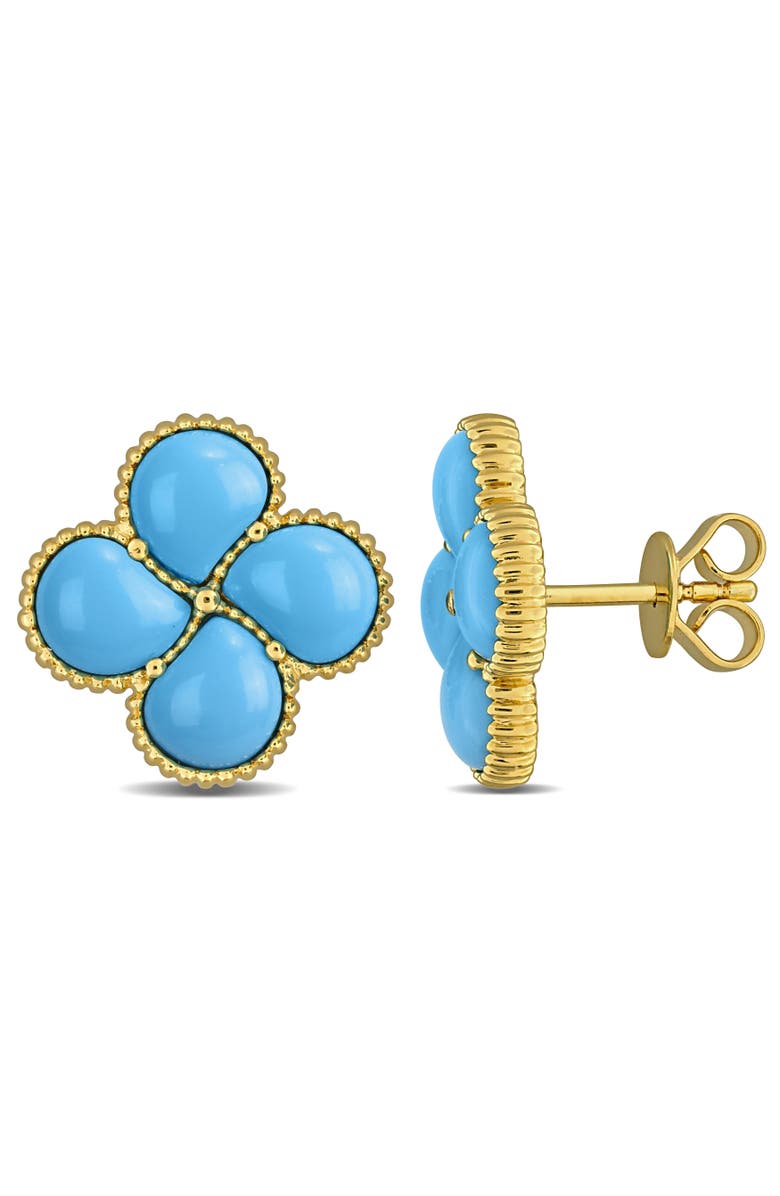 Julianna B. Lab-Created Gemstone Quatrefoil Flower Stud Earrings, Main, color, Created Turquoise