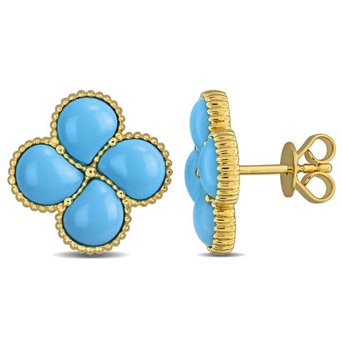 Lab-Created Gemstone Quatrefoil Flower Stud Earrings