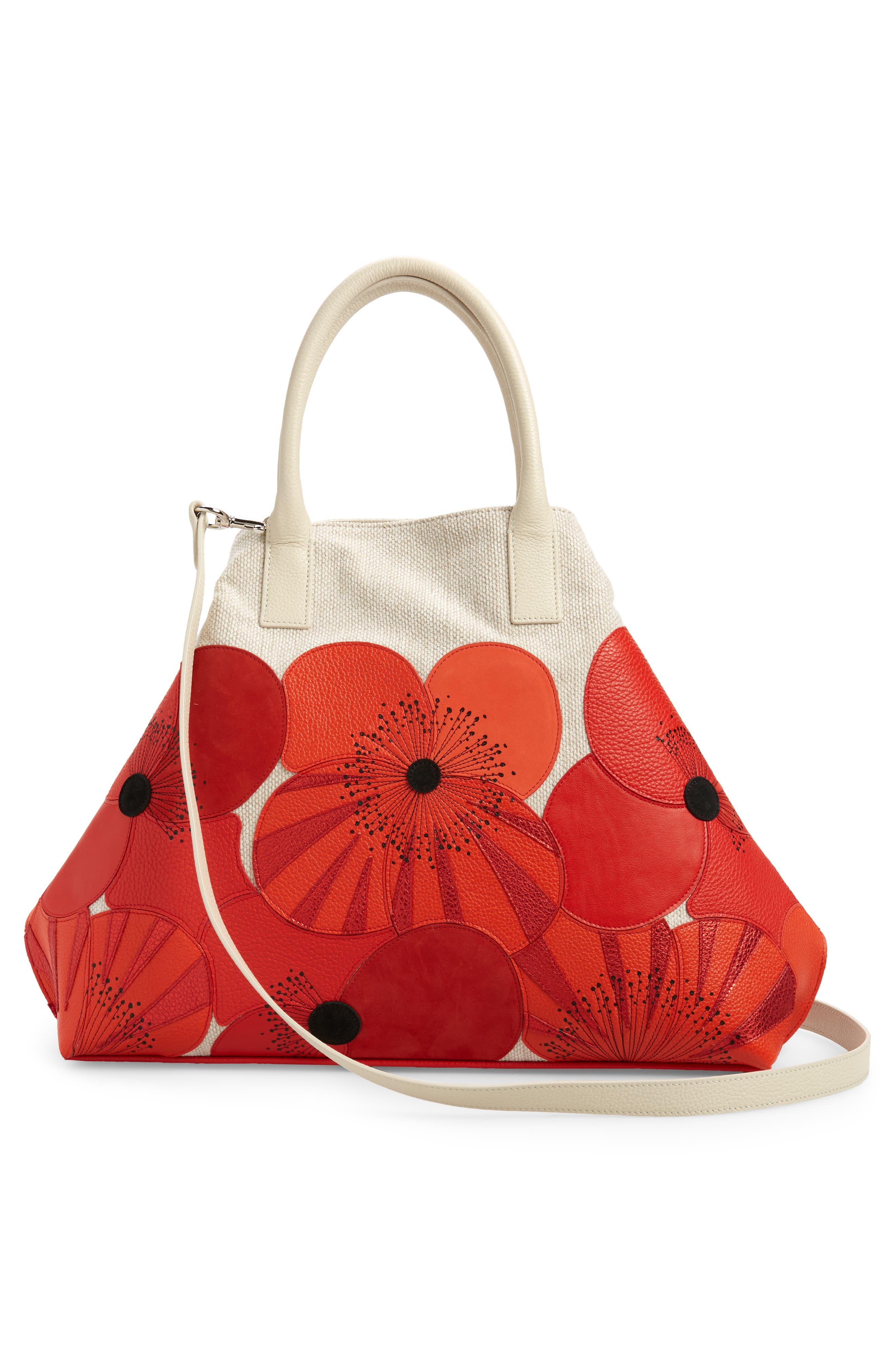 Akris Medium AI Poppies Leather & Canvas Convertible Tote, Alternate, color, 