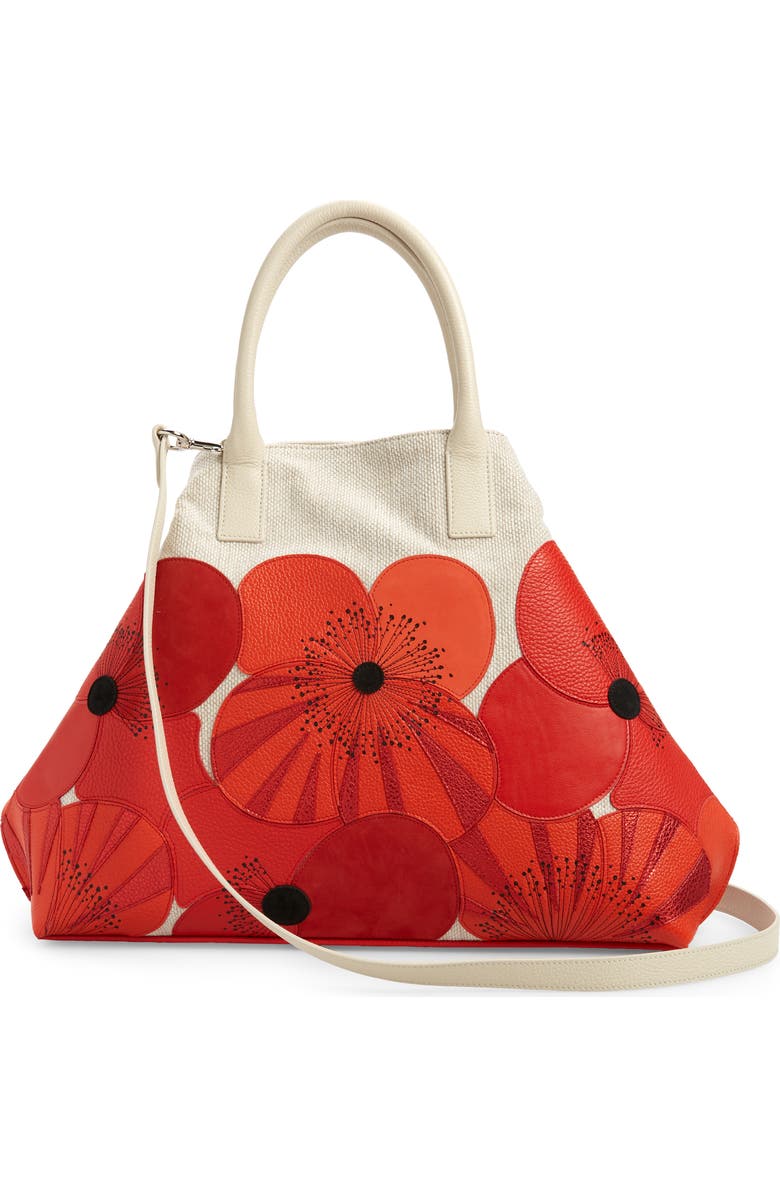 Akris Medium AI Poppies Leather & Canvas Convertible Tote, Alternate, color,