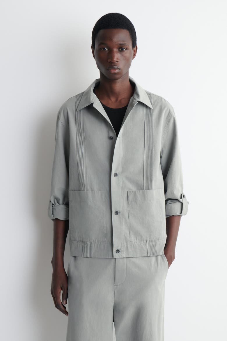 Pintucked Cotton-linen Overshirt, Main, color, GRAY