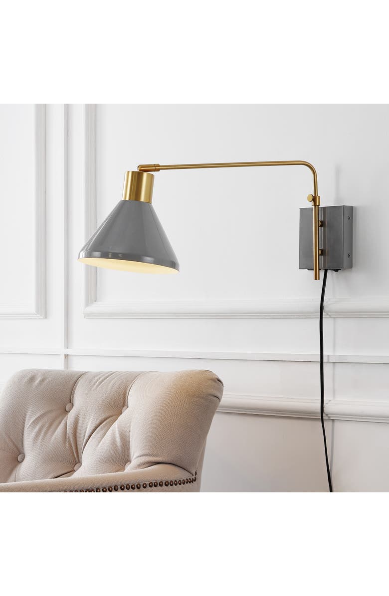 JONATHAN Y Max Swing Arm 1-Light Modern Midcentury Iron USB Charging Port LED Sconce, Alternate, color, Gray