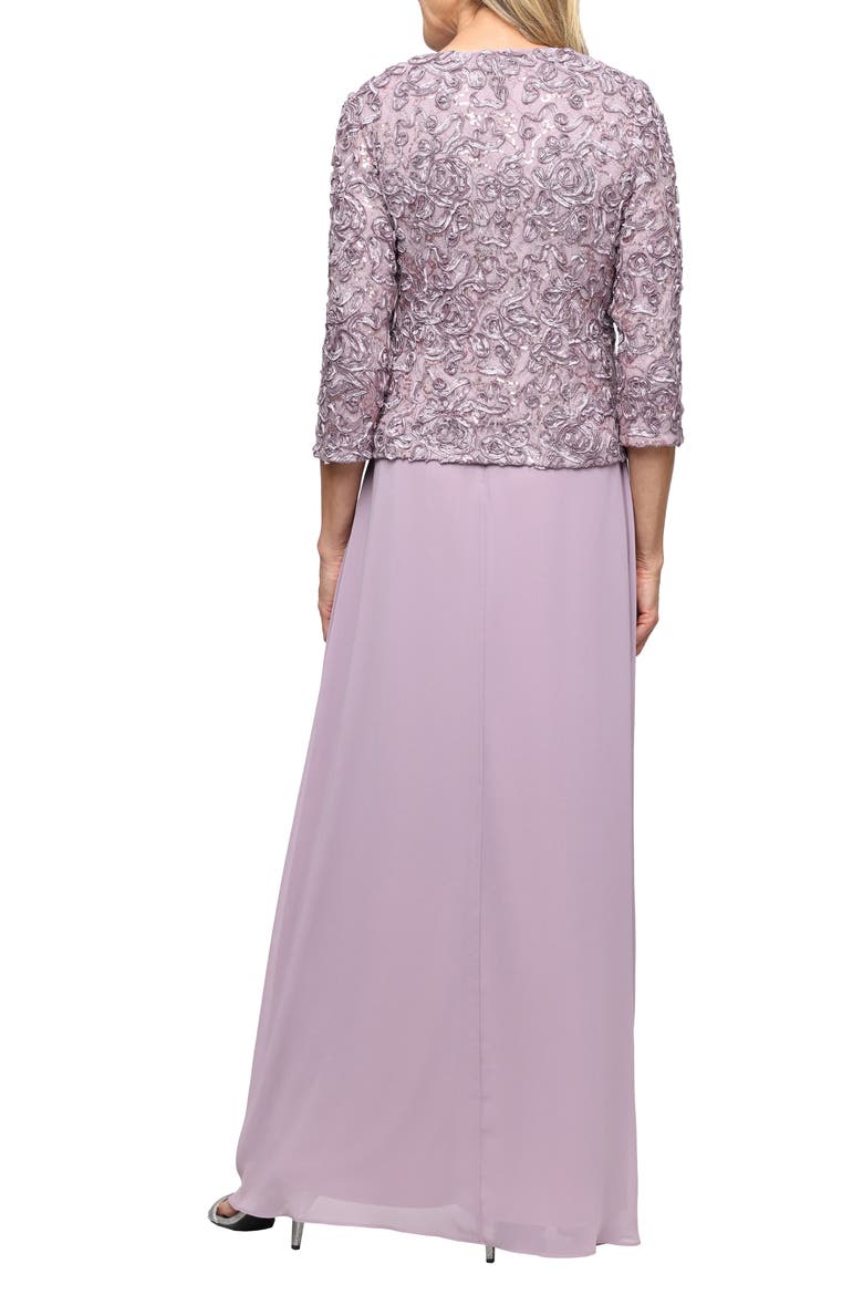 Sequin Soutache Lace Empire Waist Chiffon Gown with Jacket, Alternate, color, WISTERIA