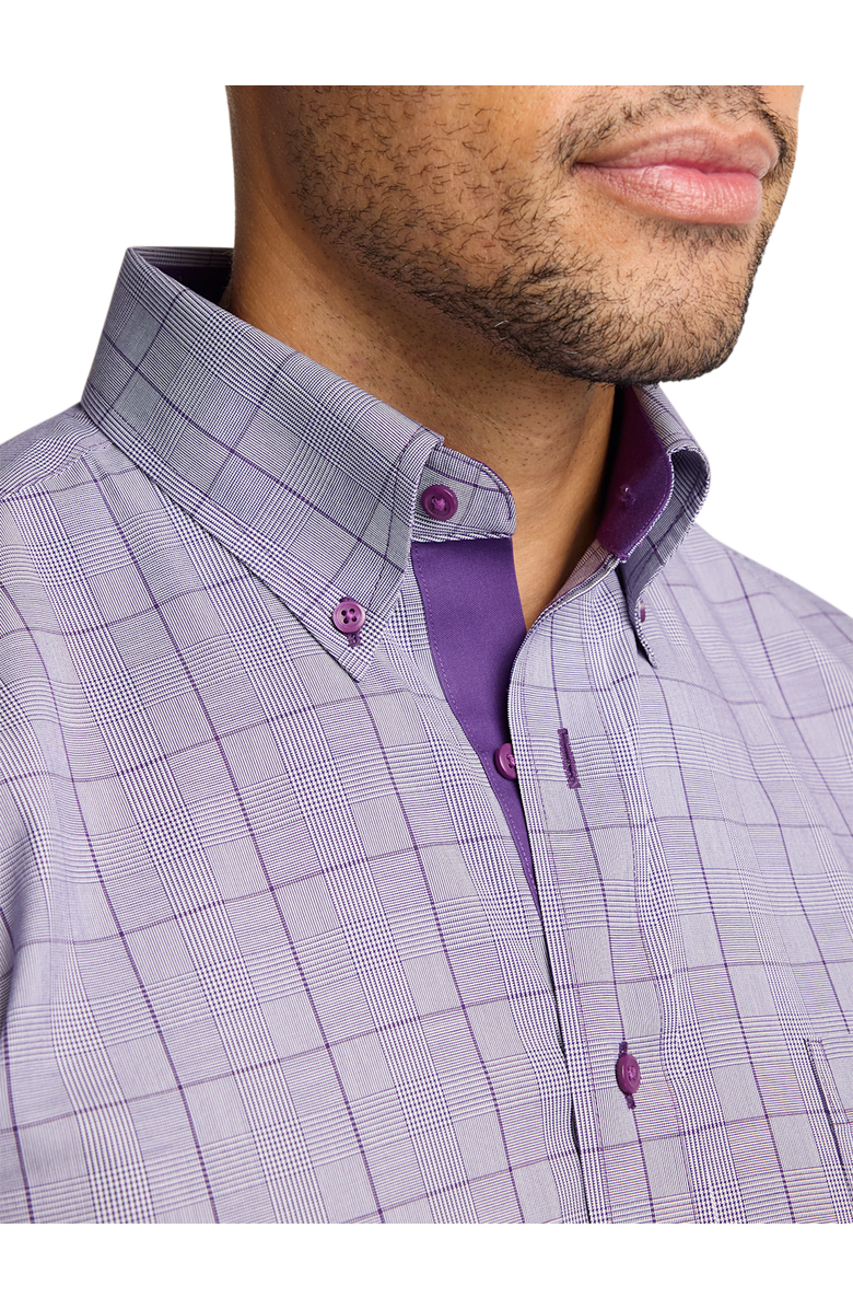 Paul Fredrick Tailored Fit Comfort Stretch Non-iron Glen Plaid Dress Shirt With Contrast Trim, Alternate, color, Purple