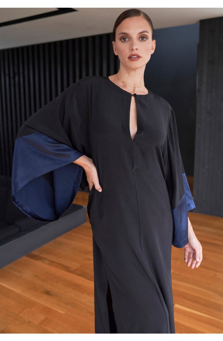 ocean+main Kimono Sleeve Silk Dress, Alternate, color, Black And Navy