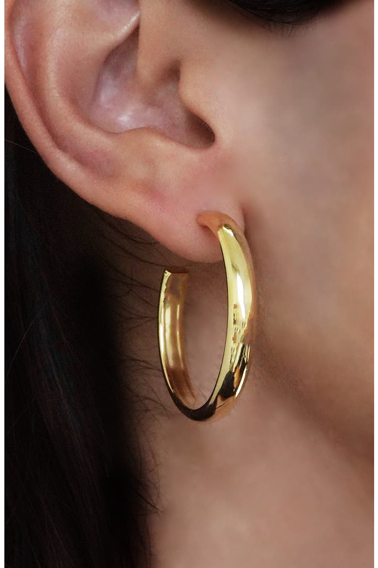 18K Gold Plate Sterling Silver Flat Edge Hoop Earrings, Alternate, color, GOLD