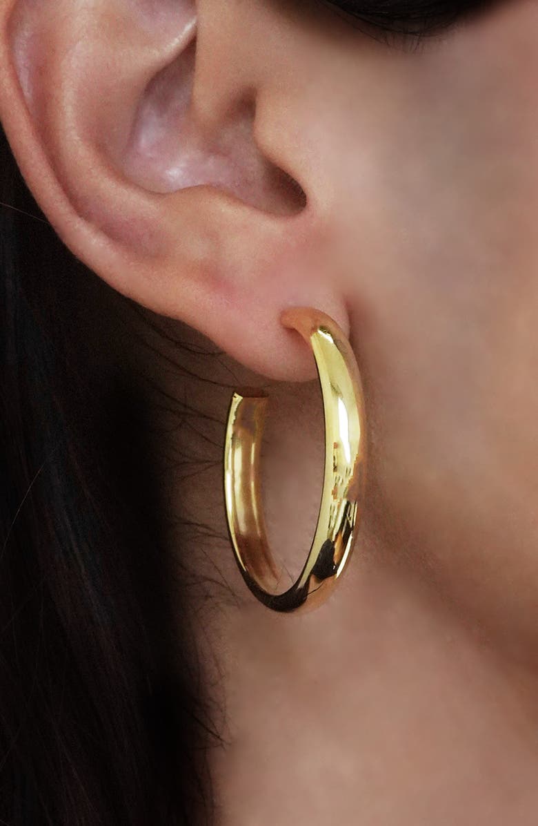 Argento Vivo Sterling Silver 18K Gold Plate Sterling Silver Flat Edge Hoop Earrings, Alternate, color, Gold