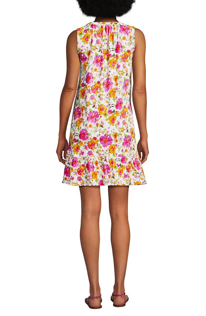 Lands' End Sleeveless Cotton Jersey Notch Neck Flounce Dress, Alternate, color, White Multi Painted Blooms